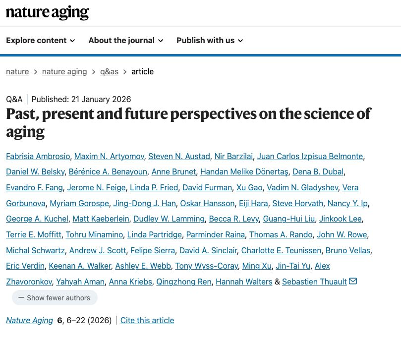 melikedonertas's tweet photo. Nature Aging @NatureAging turns 5 and asked ~50 researchers to reflect on the field. I am honored to contribute alongside colleagues whose work has shaped how I think about #aging science.

Past, present and future perspectives on the science of aging
https://t.co/7Lyml6qO66 https://t.co/x9VWN9KH7F