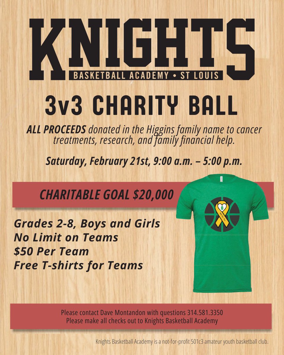KBAfamily's tweet photo. 🏀 Knights Basketball Academy 3v3 Charity Ball 🏀

📅 Feb 21 | 9am–5pm 👦👧 Grades 2–8 🎯 All proceeds benefit cancer treatment, research &amp; family support

Register here 👉 https://t.co/wGmUzowue5 https://t.co/rwe3J6iHVj