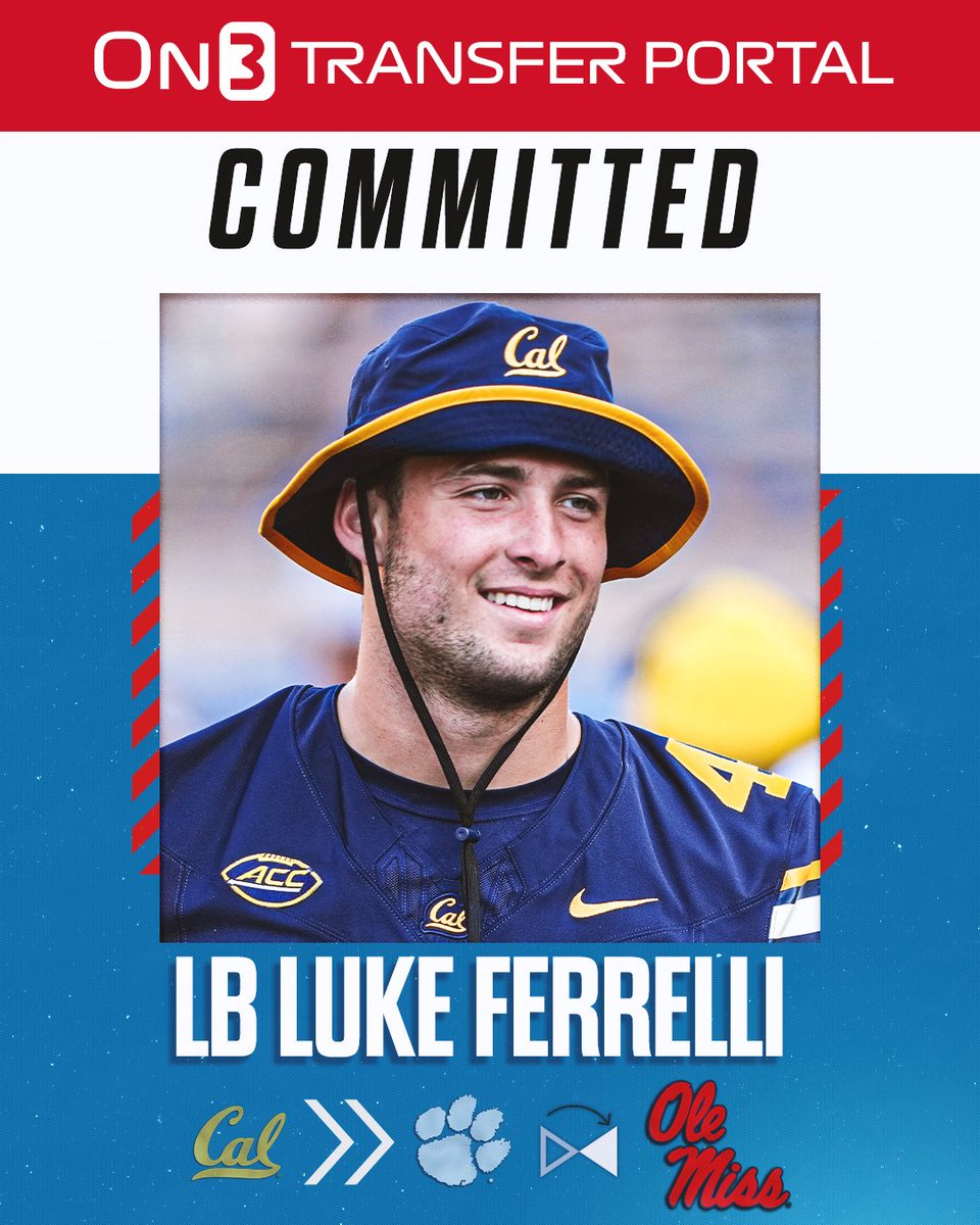 TransferPortal's tweet image. BREAKING: Cal/Clemson transfer LB Luke Ferrelli has committed to Ole Miss, @Hayesfawcett3 reports🦈

on3.com/teams/ole-miss…