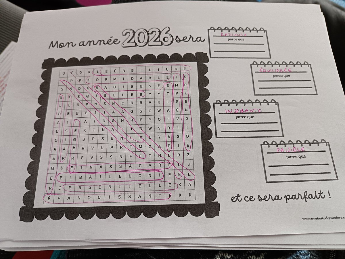 Après une séance de recherche de mots mêlés pour choisir le ton de l'année 2026, et de partage, les élèves ont profité d'une relaxation autour de ces mots, afin de les déposer comme des bulles de bien-être dans leur cœur. Merci à Une boîte de Pandore pour la grille.