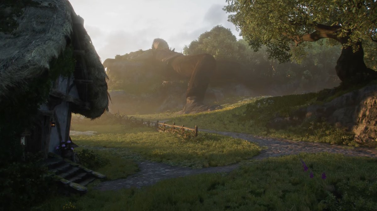 IGN's tweet image. You'll meet a giant in the beginning of Fable. If you decide to kill him, his giant corpse will lie on the outside of town for the rest of the game. It will affect what people will think of you, but also will affect housing prices. #XboxDeveloperDirect