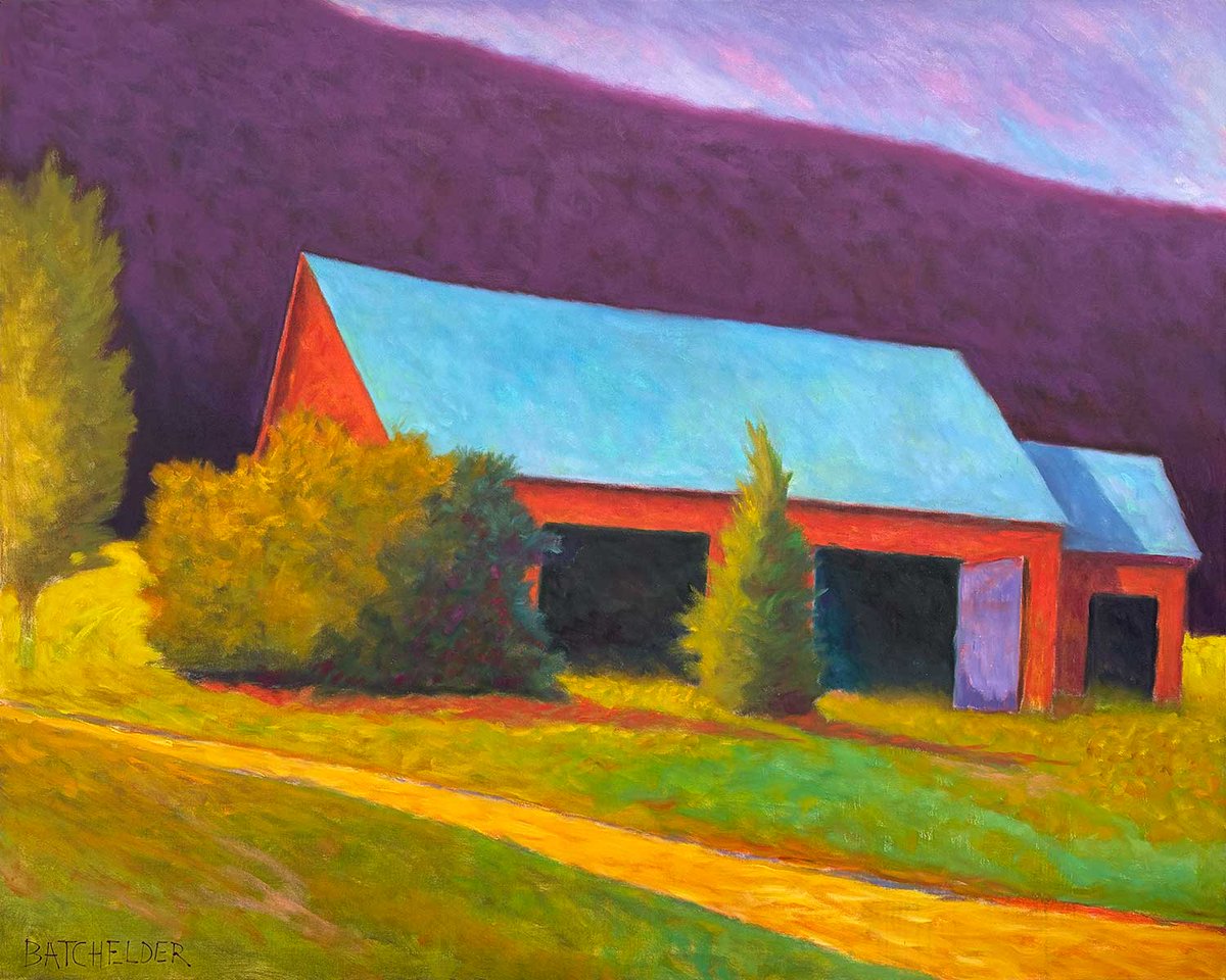 When I lived in Vermont, the house I rented sat in a low valley, near the Mad River and flanked by two large hills. It’s location made the short days of winter even shorter, delaying sunrise and bringing sunset early. This setting reminded me of that old farmhouse. “Plumridge” 48