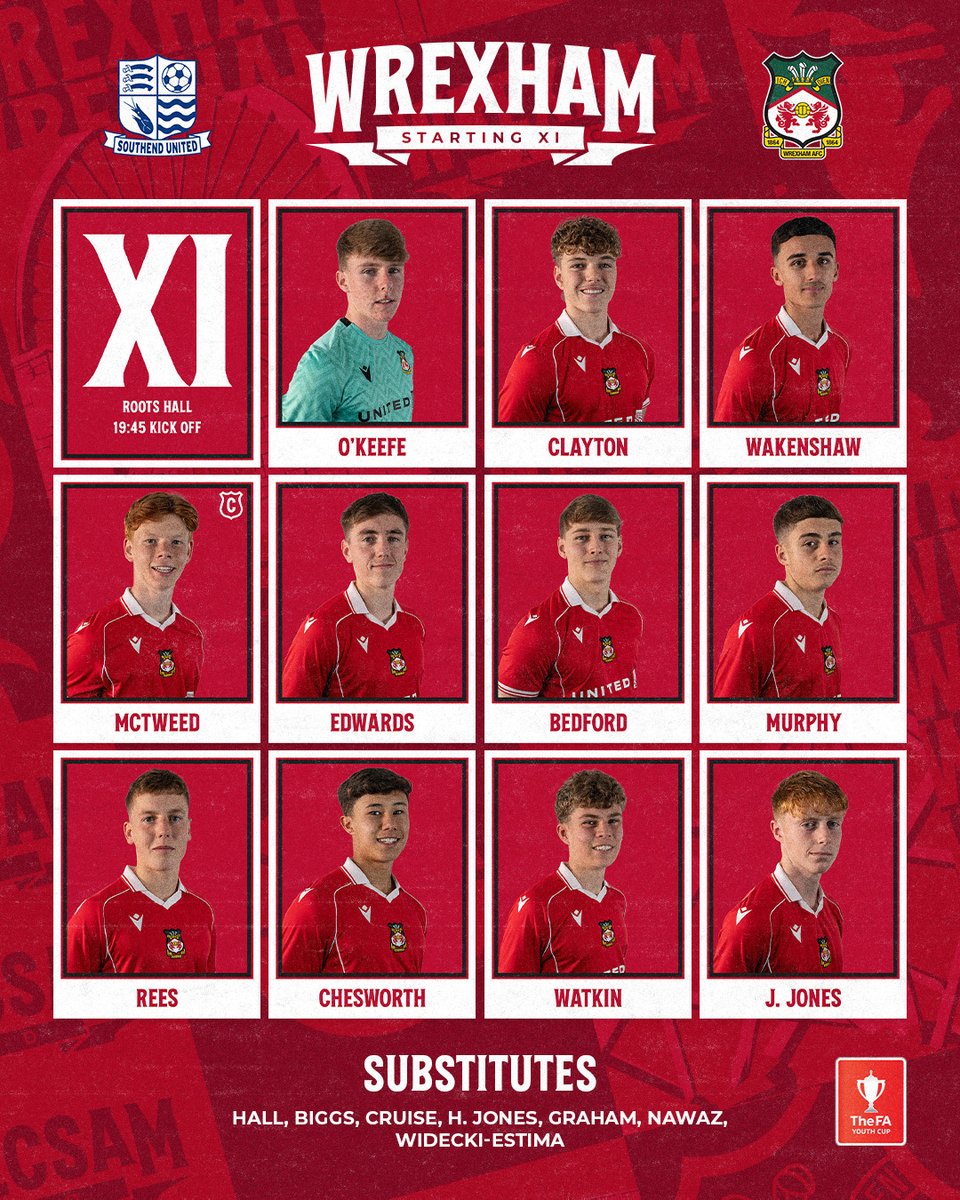 Academy_WAFC's tweet photo. Our XI for the FA Youth Cup clash against Southend United 💪

🔴⚪ #WxmAFC https://t.co/UbOWxV8Hee