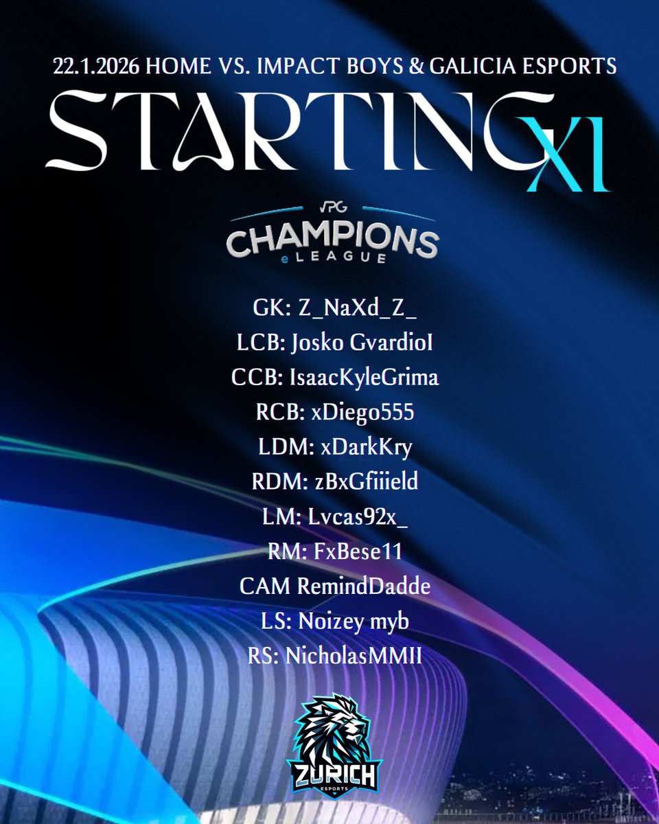 zurich_esports's tweet image. 🇪🇺@OfficialVPG #ChampionsLeague #FC26 #CLUBS  LINE🆙

GK @Z_NaXd_Z_
CB @Tobyyyyyyyy_
CB @IsaacKyleGrima
CB @___xDiego___
CDM @xDarkKry
CDM @Bagfield_
WM @Lvcas92_
WM @FxBese11
CAM @RemindDadde
ST @Noizeymyb14
ST @NicholasMMII

🦁 FIGHT TILL THE END 🦁