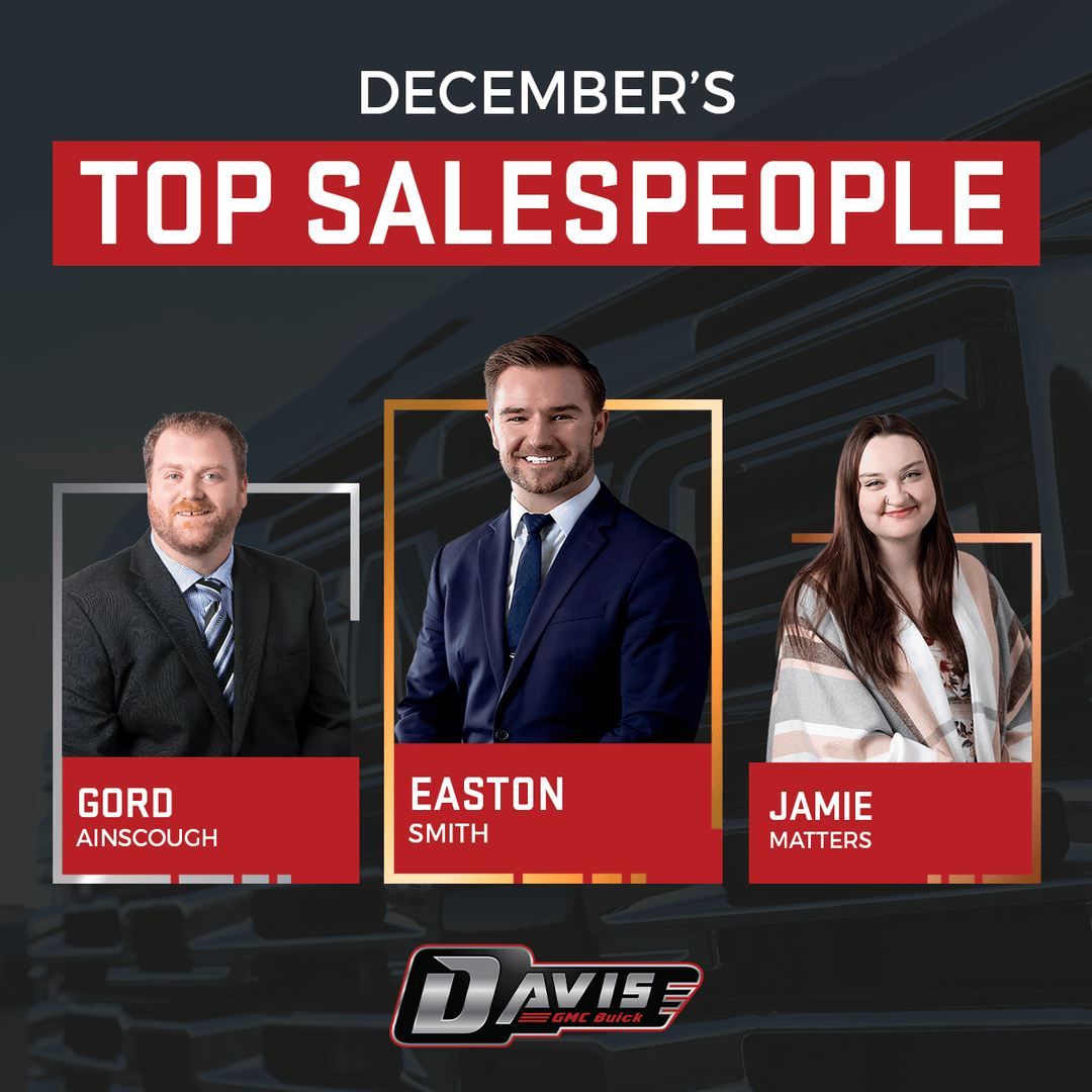 🎄✨ December's Top Salespeople ✨🎄 

🥇 Easton Smith
🥉 Gord Ainscough
🥈 Jamie Matters