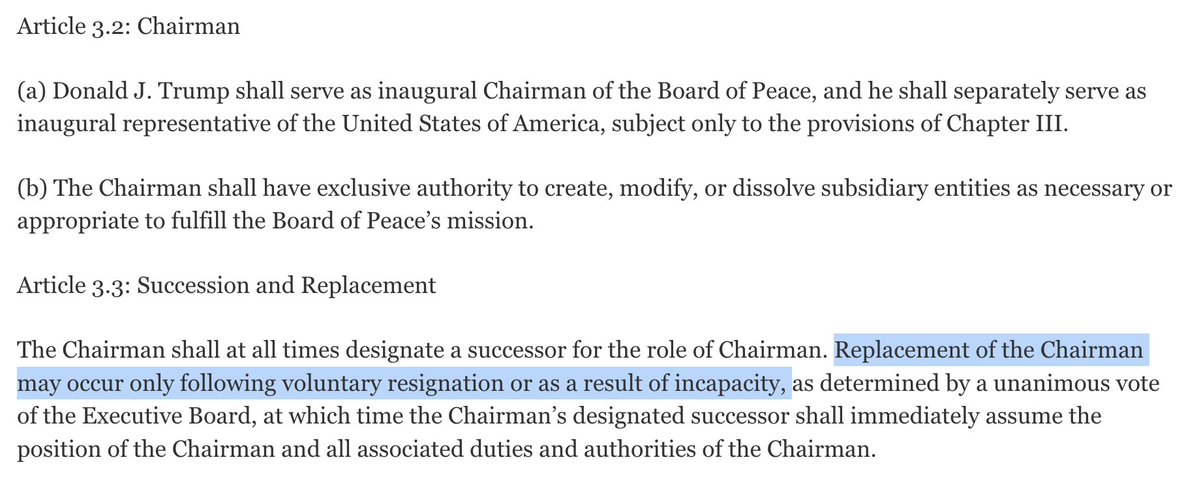 I know this is obvious but if you missed it, Trump has appointed himself lifetime leader of the world -- technically Chairman of the Board of Peace. Term never expires.