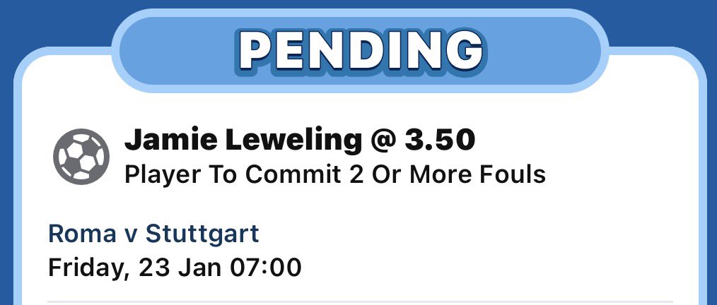 FaithPicks's tweet photo. 🚨🍀 Europa League Bet ⚽️

Roma v Stuttgart
- Jamie Leweling o1.5 fouls committed (0.75U @ 3.50)
- Jamie Leweling o2.5 fouls committed (0.5U @ 11.00) 

#GamblingX #GamblingTwitter #bet #EuropaLeague https://t.co/xANvr6N1XC