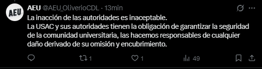 #Nacionales | La Asociación de Estudiantes Universitarios (AEU) ha denunciado públicamente la irrupción violenta del comité de huelga en la Facultad de Ciencias Químicas y Farmacia de la Universidad de San Carlos (USAC). A pesar de la prohibición vigente, grupos de encapuchados