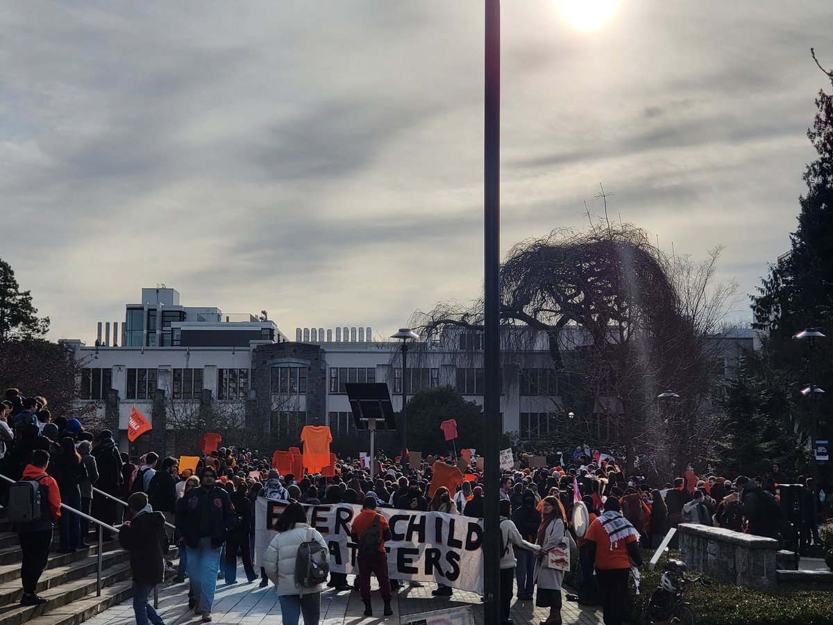 Huge mobilization against residential school denial fascists at UBC in Vancouver today.