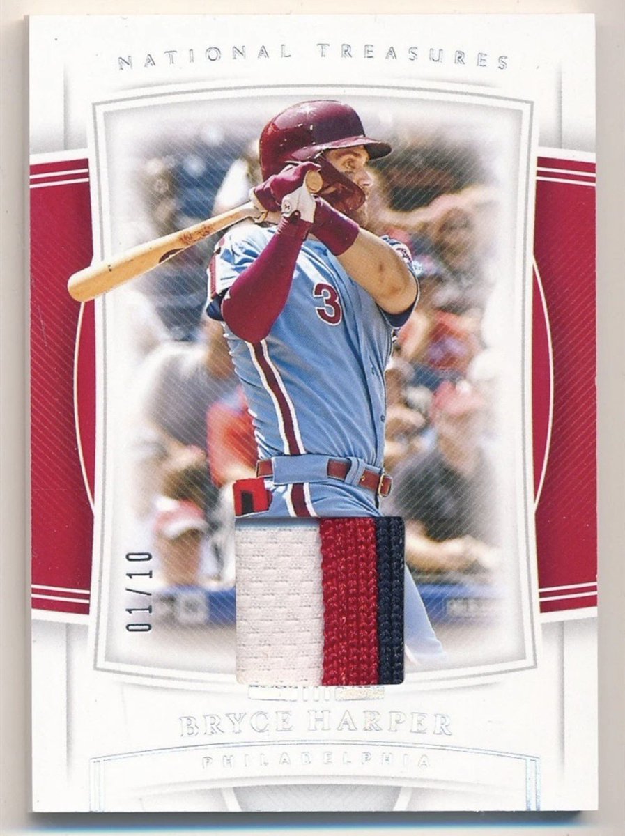 ECCardCo's tweet image. Day 4 PC Reveal 
One of my favorite players especially during my playing career! I’ve spent countless hours trying to replicate his swing from the right side of the plate. Had to have this in the PC 🔥

2020 Panini National Treasures Bryce Harper Patch # 1/10 
@CardPurchaser