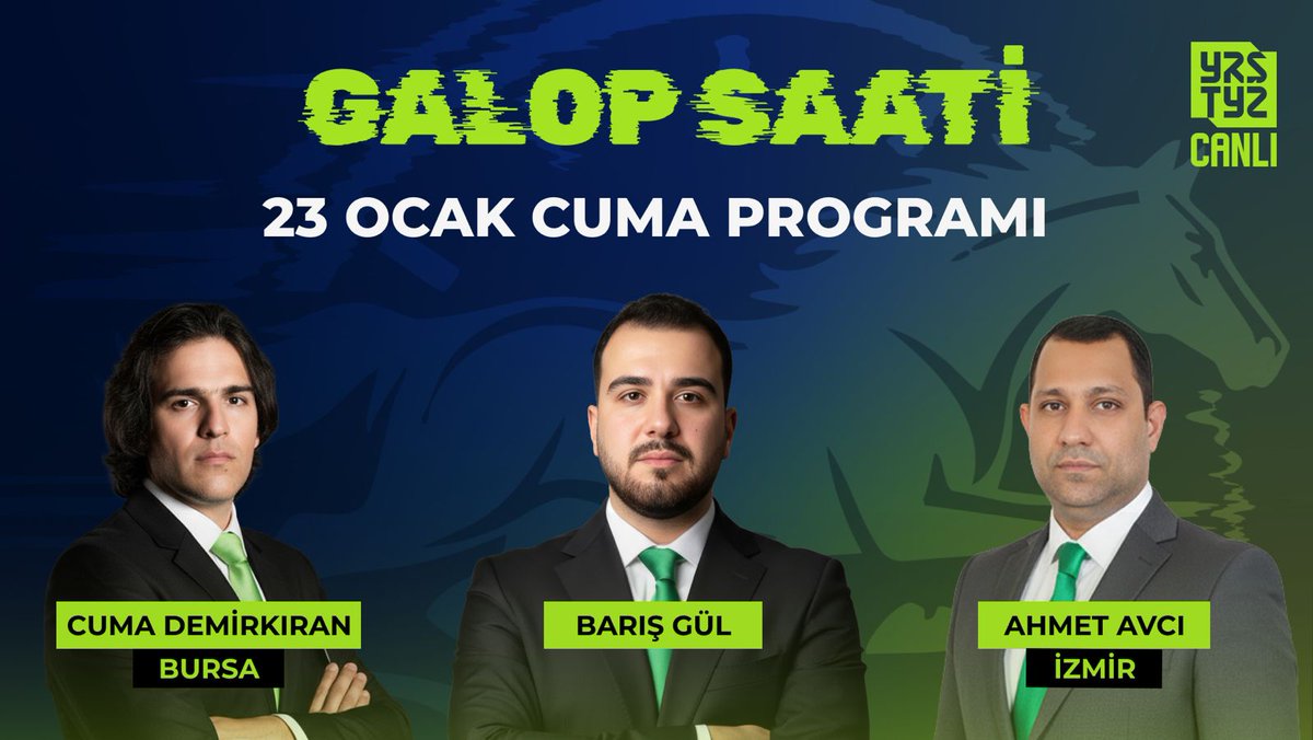 Galop Saati ile yarış heyecanı başlıyor!

Bugün saat 11.30'da <a href="/Baris_Gulll/">Barış Gül</a> moderatörlüğünde <a href="/CumademirkR/">CUMA DEMİRKIRAN</a> ve Ahmet Avcı Bursa ve İzmir yarışlarını CANLI yayında Galop Saati programında yorumluyor.

İzlemek İçin ➡️ youtube.com/live/Lf4E_JIa6…