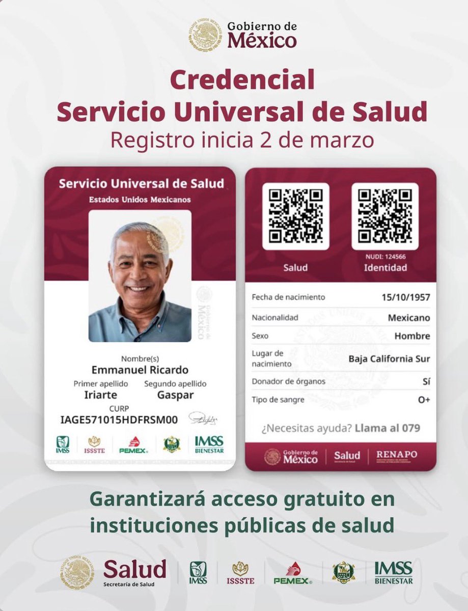 Celebro que nuestra Presidenta @ClaudiaShein ponga al centro de su gobierno el bienestar de las familias mexicanas. Prueba de ello es el inicio de la credencialización del Servicio Universal de Salud, que arrancará el 2 de marzo en distintos estados del país y concluirá el 31 de