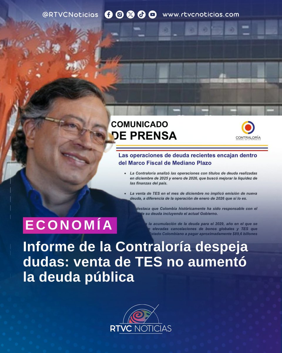 💰#Economía | La <a href="/CGR_Colombia/">Contraloría General de la República de Colombia</a> verificó que las operaciones con títulos de deuda realizadas por el gobierno en diciembre de 2025 y enero de 2026 cumplieron con los requisitos legales y tuvieron como propósito mitigar el riesgo de liquidez de las finanzas públicas. 

🔎El