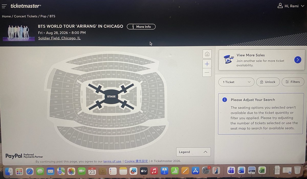 BTSワルツ、シカゴ公演Day 2落選🫠

4万人台からキューに入り、一時間以上待って会場マップに着いたときは青い座席はほぼなく、残っていた席もみるみるなくなった💦 Ticketmaster、久しぶりすぎなのと、想定より難しい😱 他の都市がんばります！🔥
