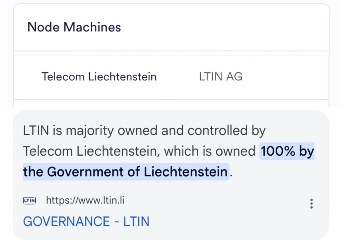 OWHistory's tweet image. WHAT THE F 😳😳😳 Look what I just found…

One of the node providers on the newly launched @SwissSubnet is LTIN — a company owned and controlled by Telecom Liechtenstein, which is 100% owned by the Government of Liechtenstein.

And here’s the wild part ‼️

Just ~3 months ago,…