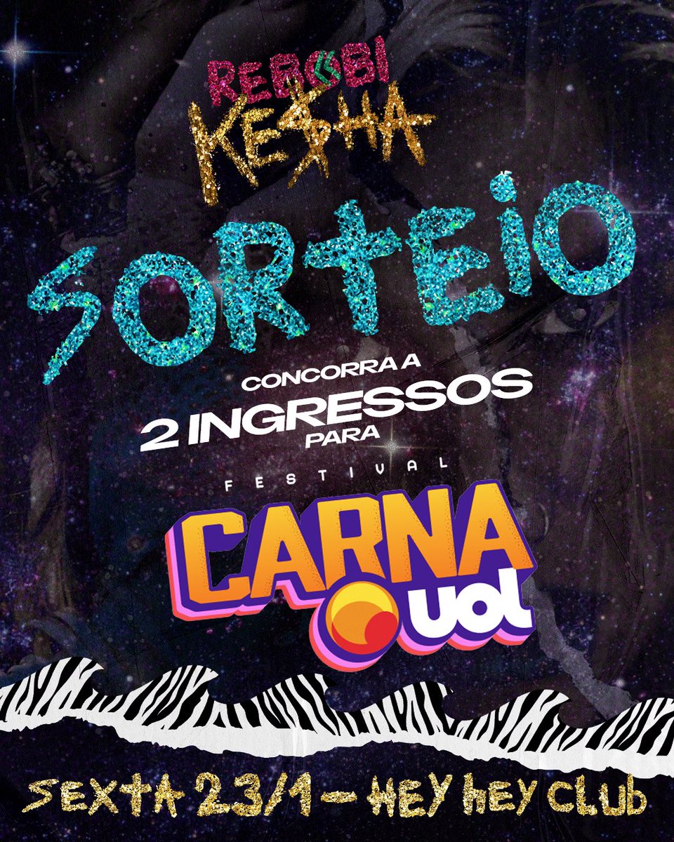 Nessa sexta 23/1 tem REBOBI especial  KESHA no Hey Hey club! 

Quer ganhar ingressos para o show da <a href="/KeshaRose/">kesha</a> no <a href="/CarnaUOL/">CarnaUOL</a> ? Tem sorteio rolando no insta da Rebobi, clique e participe agora >> instagram.com/p/DT0uEEqkdl1/…