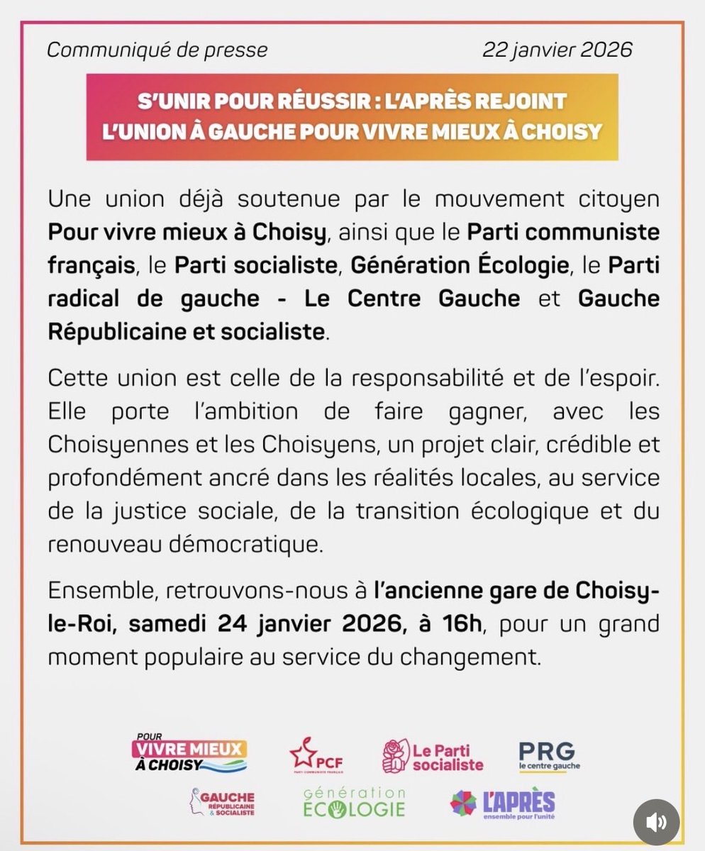 pschoisy's tweet photo. 📣✊L’APRÈS rejoint l’union à gauche pour vivre mieux à Choisy ! 

Le communiqué à retrouver en entier👇📄

#choisyleroi #municipales2026 #PourVivreMieuxàChoisy 

@FdG_Choisy @pschoisy @PRG_75 @GeParis75 @apres94 @Gauche_RS @MatthieuBauhain @94citoyens https://t.co/5HOmyNU6yR