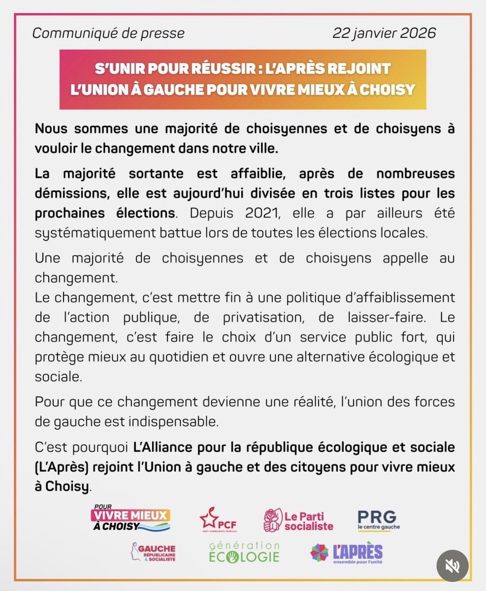 pschoisy's tweet photo. 📣✊L’APRÈS rejoint l’union à gauche pour vivre mieux à Choisy ! 

Le communiqué à retrouver en entier👇📄

#choisyleroi #municipales2026 #PourVivreMieuxàChoisy 

@FdG_Choisy @pschoisy @PRG_75 @GeParis75 @apres94 @Gauche_RS @MatthieuBauhain @94citoyens https://t.co/5HOmyNU6yR