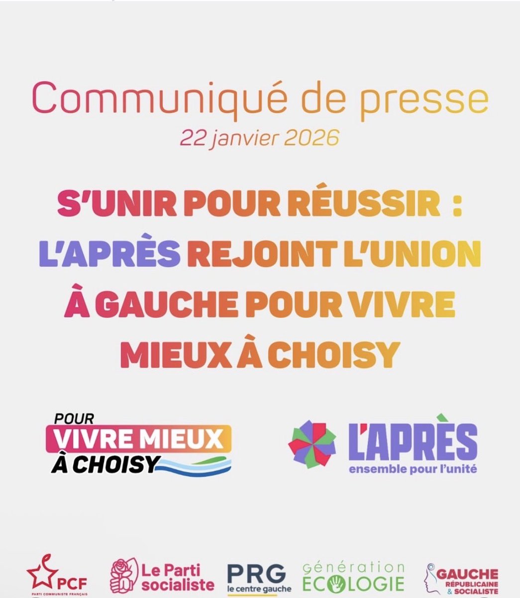 pschoisy's tweet photo. 📣✊L’APRÈS rejoint l’union à gauche pour vivre mieux à Choisy ! 

Le communiqué à retrouver en entier👇📄

#choisyleroi #municipales2026 #PourVivreMieuxàChoisy 

@FdG_Choisy @pschoisy @PRG_75 @GeParis75 @apres94 @Gauche_RS @MatthieuBauhain @94citoyens https://t.co/5HOmyNU6yR
