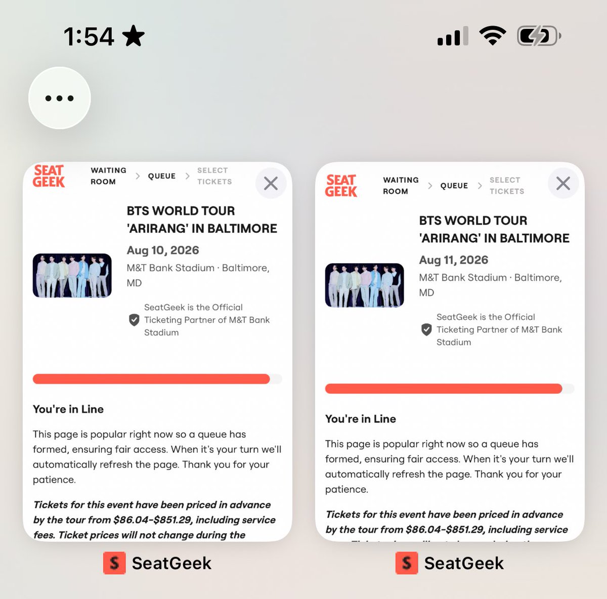 tgkvoid's tweet image. seatgeek u will burn.. i got tickets.. worst experience of my life. my bars didnt move from this for almost an HOUR. i literally gave up and RE opened both queues on my phone and immediately the bars moved and i was in after 5 min… like i was waiting for NOTHING actually crazy
