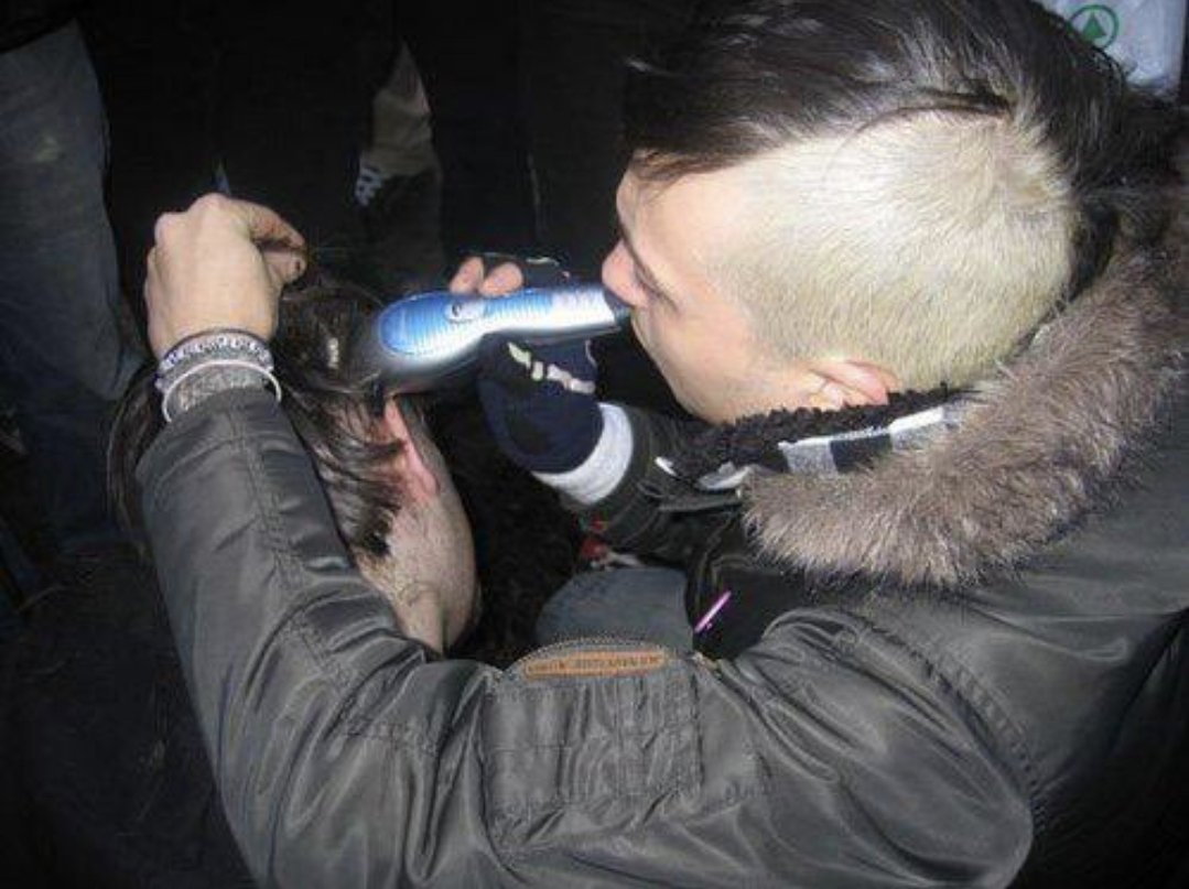 FrankOnThisDay's tweet photo. On this day in 2005: 

My Chemical Romance played in Manchester, but I'd like to discuss Frank's activities outside of the show. And apparently, that would be offering fans haircuts/head shaves that were waiting outside the venue. You've probably seen these pix, here's the lore https://t.co/zcbN3v9VOj