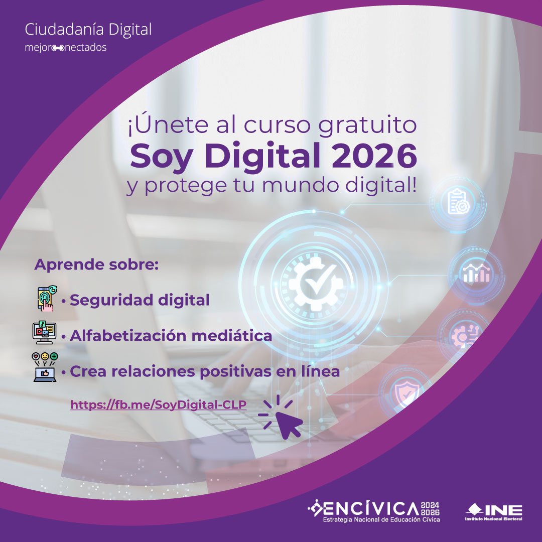 ColimaIne's tweet image. Programa de Capacitación en Ciudadanía Digital 2026.
📚 Temario:Seguridad digital, detección de desinformación y derechos ciudadanos en la red. ¡Mejor conectados!
👉 Dale click al link: fb.me/SoyDigital-CLP
#INE #ENCÍVICA #CapacitaciónDigital #SoyDigital #EducaciónCívica