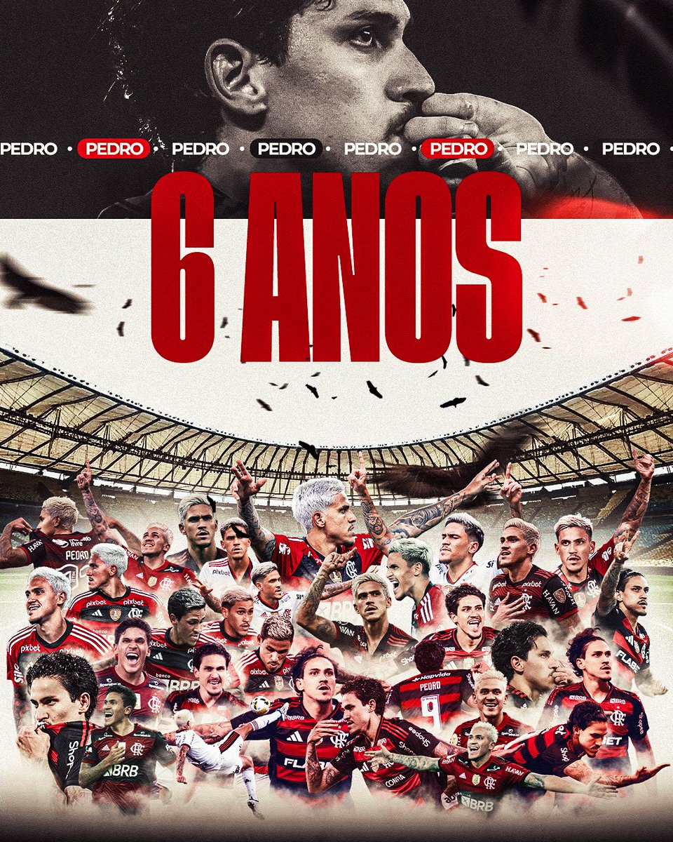 Flamengo's tweet image. Meia dúzia! O 9 bolado  completa, nesta sexta-feira, 6 anos honrando o Manto.
Desde 20/01/2020, o artilheiro reverência anotou 152 gols e 37 assistências em 305 jogos.  São 14 títulos conquistados, mas o homem quer mais! Vamos com tudo, P9! 
#marcadonahistória