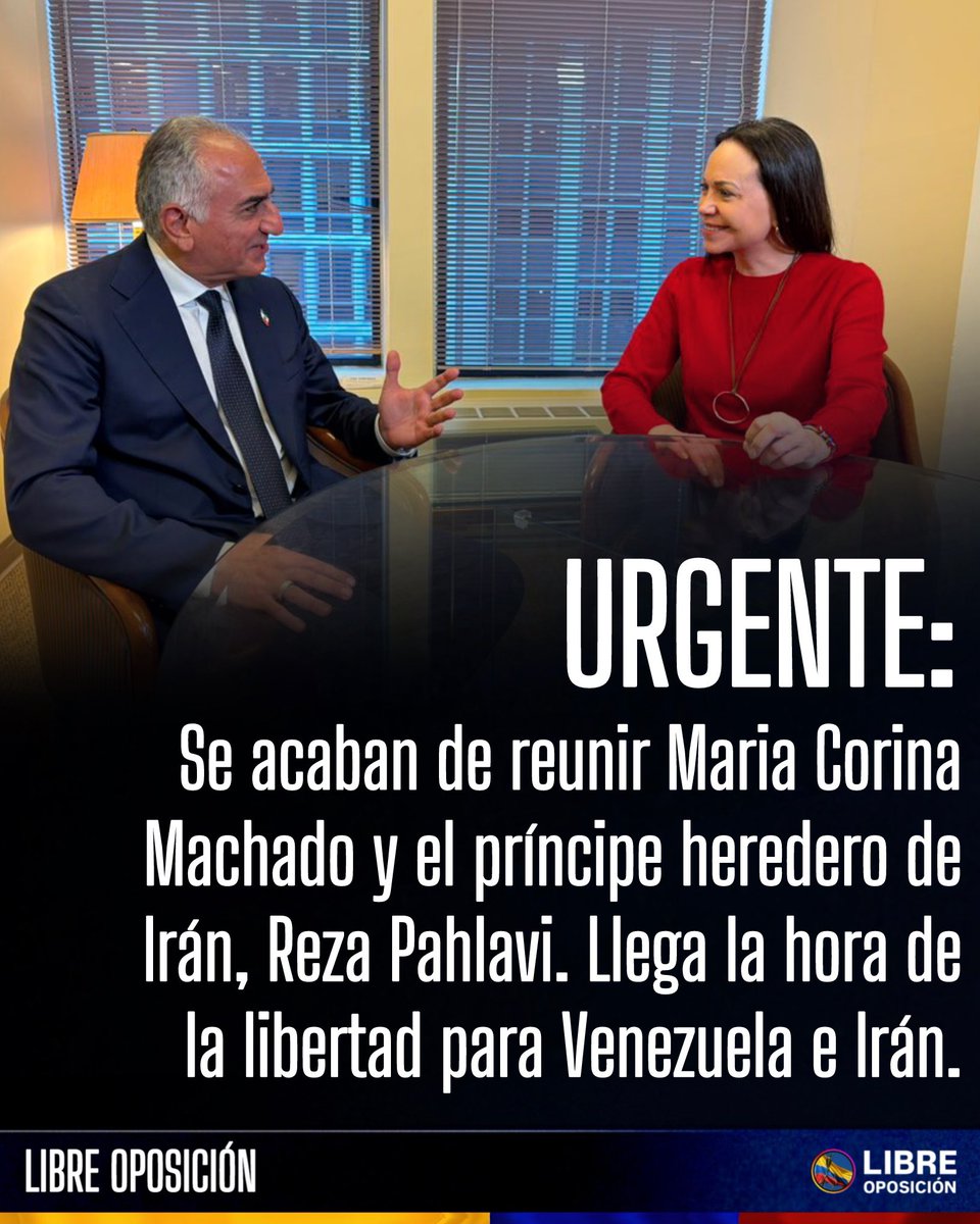 Libre_Oposicion's tweet image. 🇻🇪🇮🇷🚨| ¡URGENTE! Se acaban de reunir Maria Corina Machado y el príncipe heredero de Irán, Reza Pahlavi.

Llega la hora de la libertad para Venezuela e Irán.