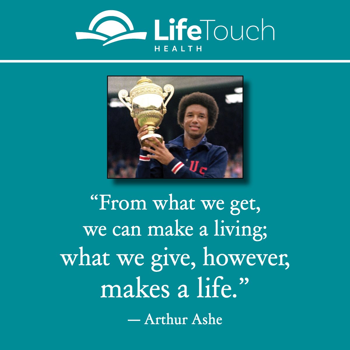 A reminder that it’s more important to give than receive, courtesy of Arthur Ashe, the first African-American player to win a major men’s singles championship and the only Black player to have won the men’s singles titles at the Australian Open and Wimbledon. #BlackHistoryMonth
