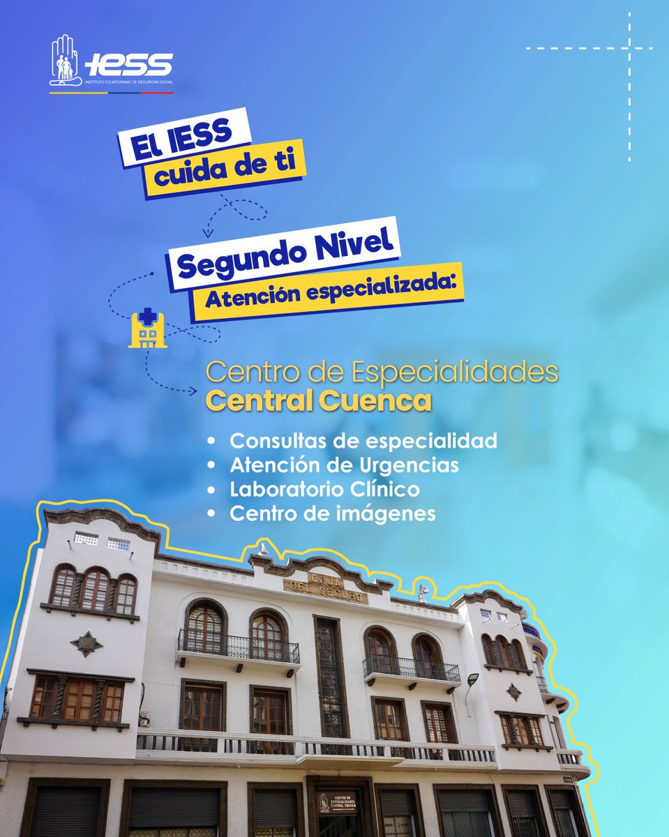🏥 El Centro de Especialidades Central Cuenca es una unidad de atención de segundo nivel que brinda servicios médicos especializados a los asegurados con diagnóstico oportuno y tratamiento integral.

Más información ➡️ acortar.link/t60PYY