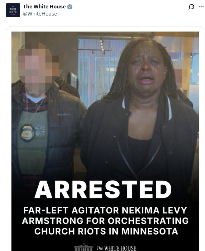 Shayan86's tweet image. For context, this image posted by the White House, which shows a woman detained in Minnesota in tears, has been manipulated, likely using AI.

The real, unaltered photo (right) was shared earlier by Secretary of Homeland Security Kristi Noem.