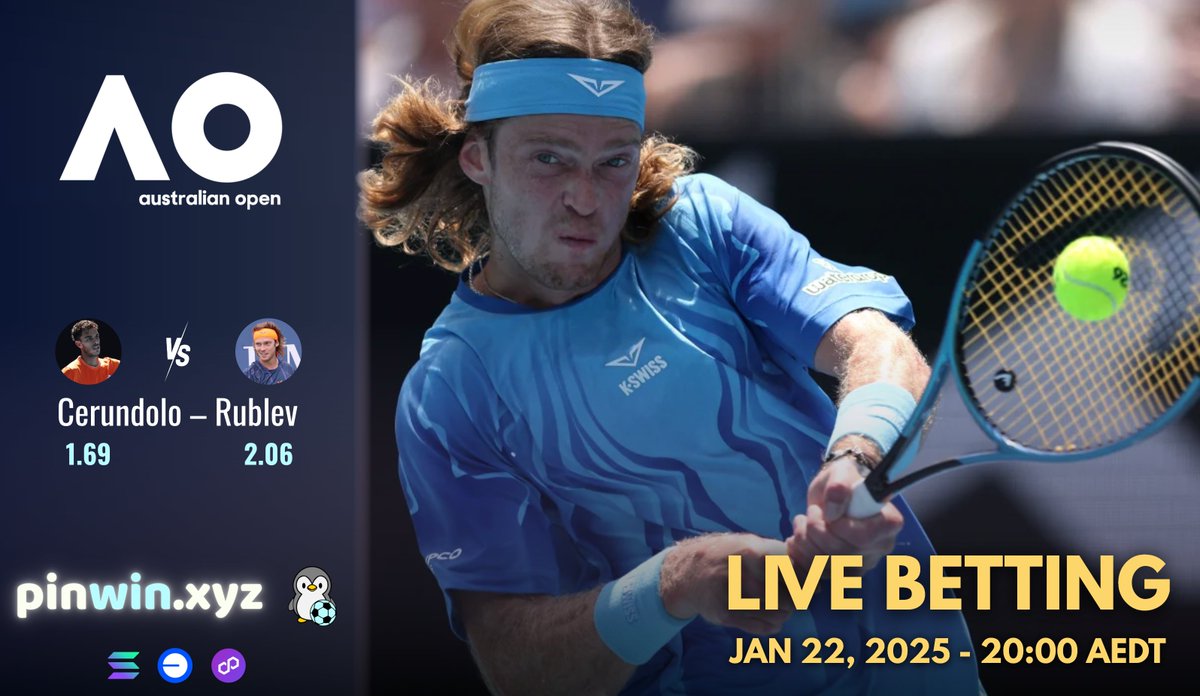 AUSTRALIAN OPEN 3RD ROUND: Cerúndolo vs Rublev 🎾 Argentine grinder faces  Russian power under Melbourne Park lights TONIGHT | 20:00 AEDT Predict  prematch or LIVE using $SOL on Pinwin 🐧 #AusOpen
