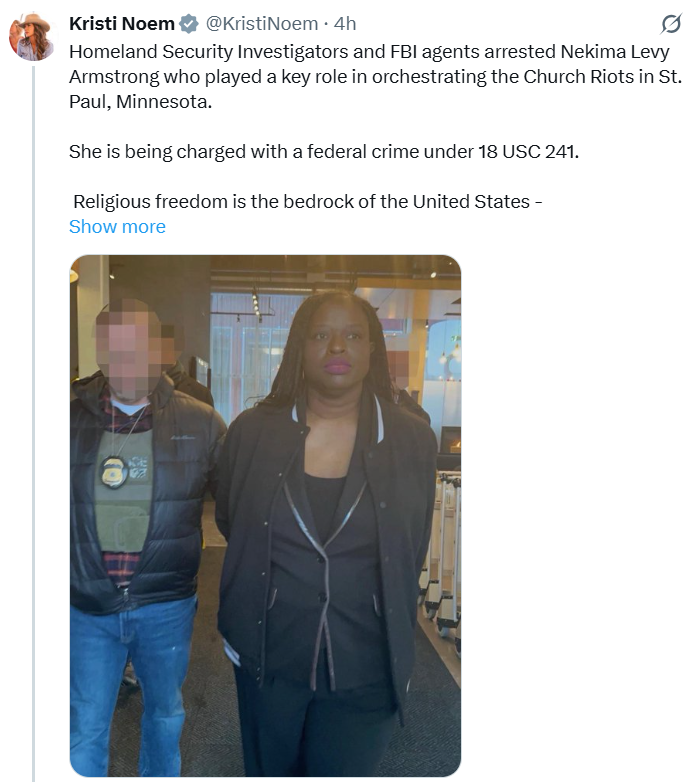 Shayan86's tweet image. For context, this image posted by the White House, which shows a woman detained in Minnesota in tears, has been manipulated, likely using AI.

The real, unaltered photo (right) was shared earlier by Secretary of Homeland Security Kristi Noem.