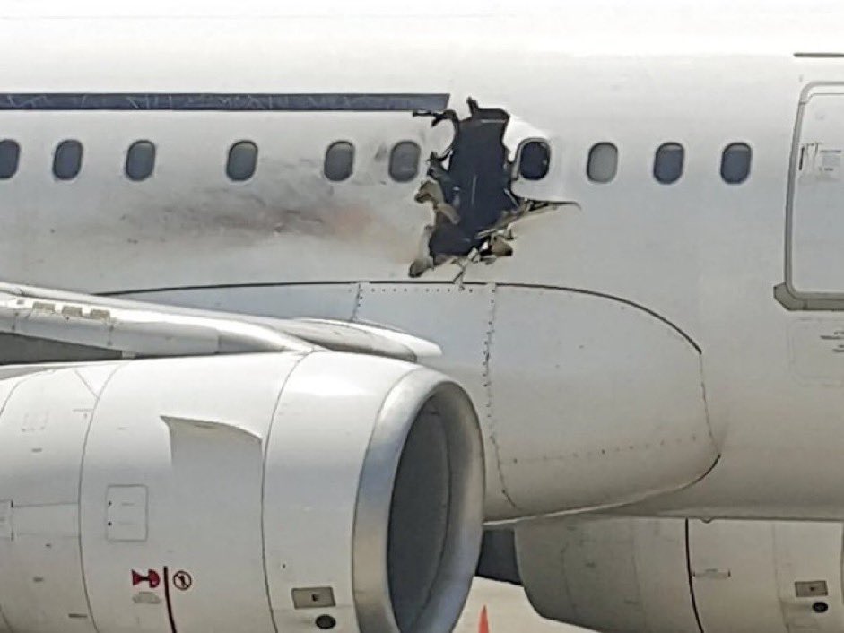 MorbidKnowledge's tweet image. In 2016, a Somalian s**cide b*mber brought explosives onto a commercial flight with the intent of blowing up the plane. Twenty minutes after takeoff, the explosives detonated and blasted a hole in the side of the plane. The b*mber was instantly sucked out and ended up being the…