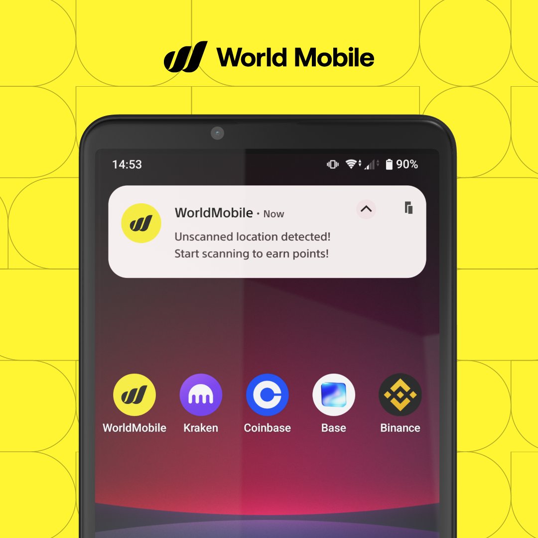 WorldMobileTeam's tweet photo. 📢 Scan For Points Feature Alert: Scan Notification Reminders

We’ve added Scan Notification Reminders to the settings section of the Scan For Points app.

When enabled, you’ll be asked to grant background location permission. This allows the app to periodically check your location, even when it’s not open.

If you’re detected in an unscanned Hex, with nearby unscanned Hexes as well, you’ll receive a notification prompting you to scan.

To avoid spam, notifications are limited by a 12-hour cooldown after each alert.

Turn it on in Scan Settings and don’t miss a chance to scan when you’re in the right place.