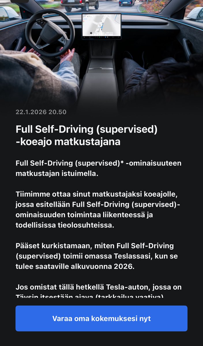 kryptovalas's tweet photo. FSD Suomessa 🤩 https://t.co/vV80KVqeFg