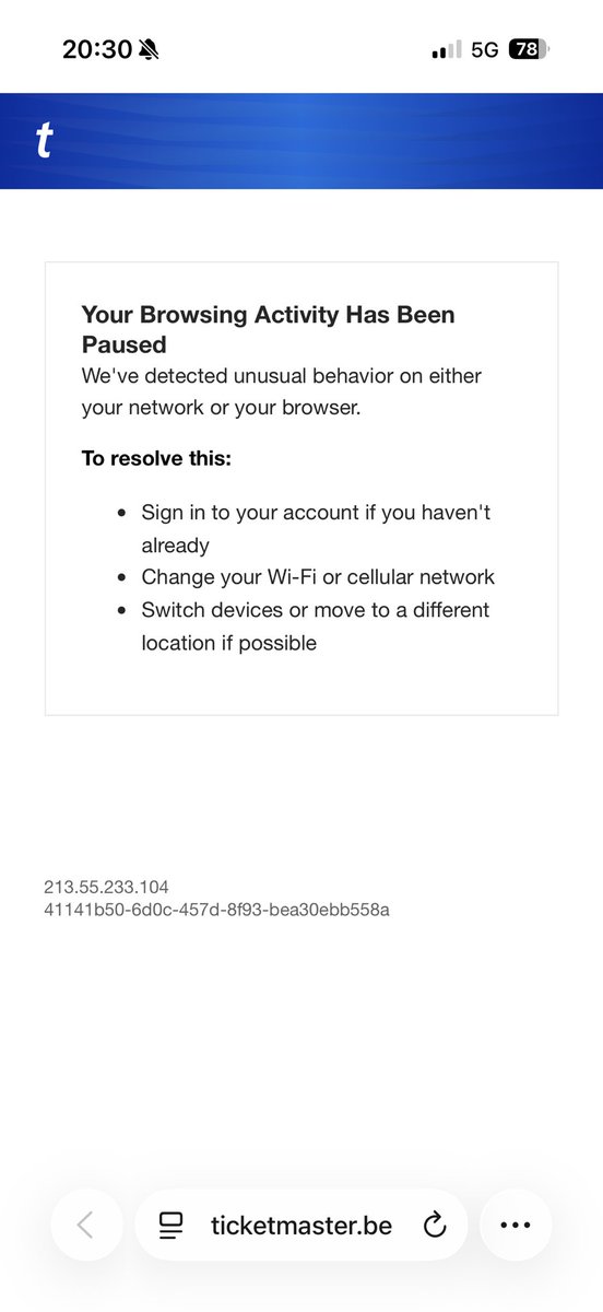 dead_hip's tweet photo. @TicketmasterCH hello ! Hopefully you can help us ? A lot of Swiss BTS fans wanted to access today’s and tomorrow’s presale but our accounts have been paused. We followed every step to restore it, but it doesn’t work. Is there something you can do ? https://t.co/icOEoQYqM3