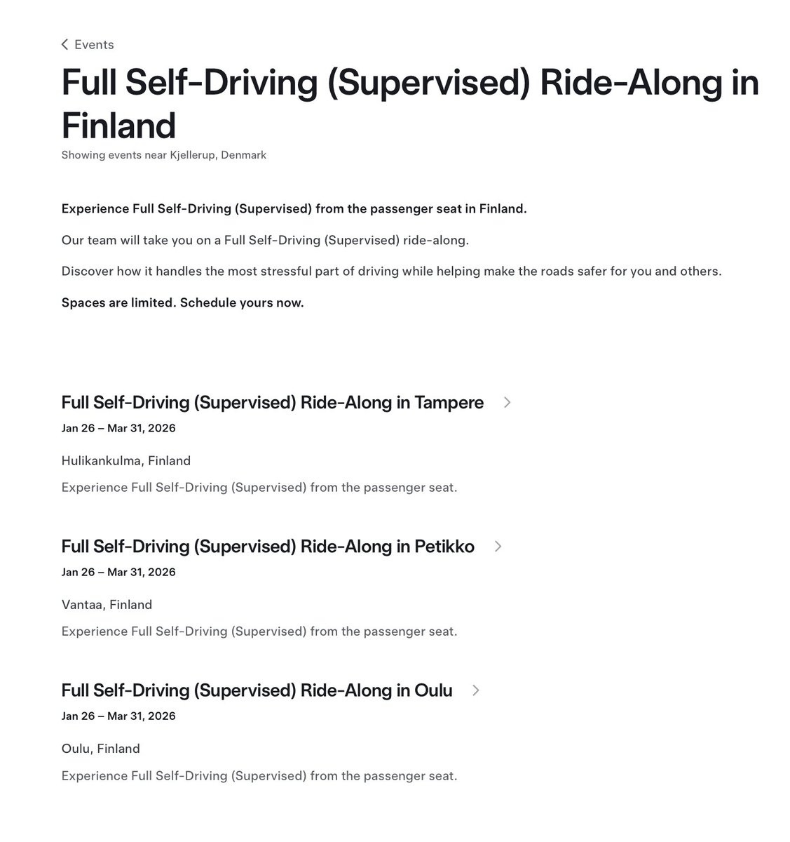 NEWS: Tesla is now offering FSD (Supervised) V14 ride alongs in Spain and Finland.

Spain sign up: tesla.com/events/fsd-sup…

Finland sign up: tesla.com/events/fsd-sup…
