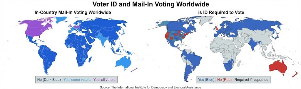 ArthurMacwaters's tweet image. This is shocking, really: 

&amp;gt; the majority of the democracies in the world require in-person voting .

&amp;gt; they also require government-issued ID. 

&amp;gt; these are standard, obvious safeguards.

&amp;gt; the US requires neither.

I can't think of a reason our elected officials wouldn't…