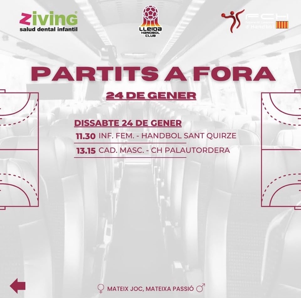 Aquest cap de setmana, Lleida Handball Club afronta una nova jornada de competició.

Alguns dels nostres equips jugaran a casa, on comptarem amb el suport de la nostra afició, i altres el faran fora, portant els colors del club allà on competeixin.

Molt ànim a tots i anem🚀💜