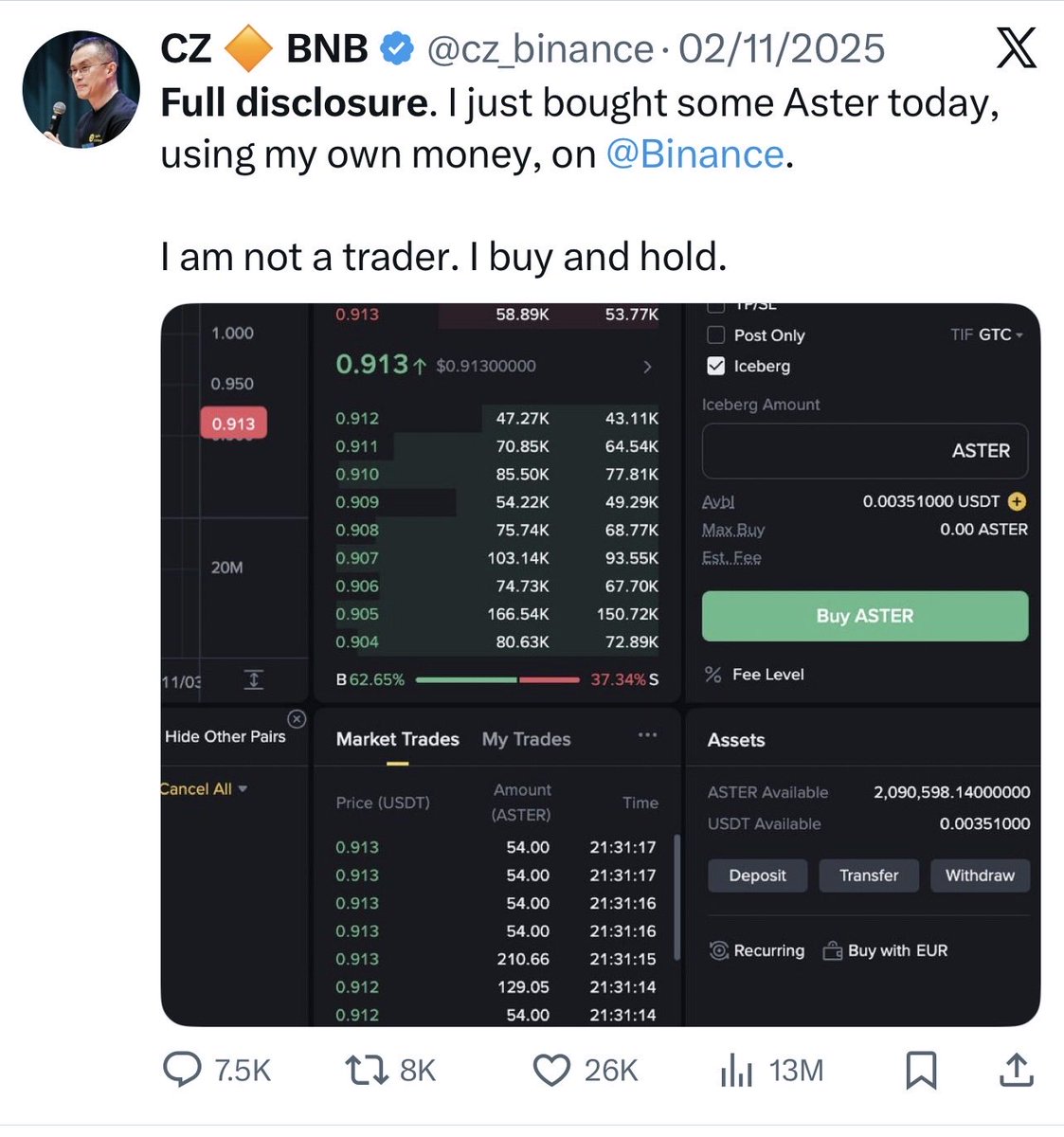 Bruv bought $Aster at $0.92 and now it is at $0.58 🤭😂