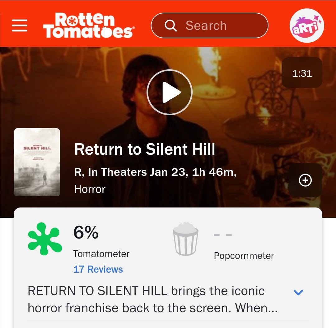 portalmedoo's tweet image. EITA! TERROR EM SILENT HILL: REGRESSO PARA O INFERNO debutou com apenas 6% de aprovação da crítica no Rotten Tomatoes.