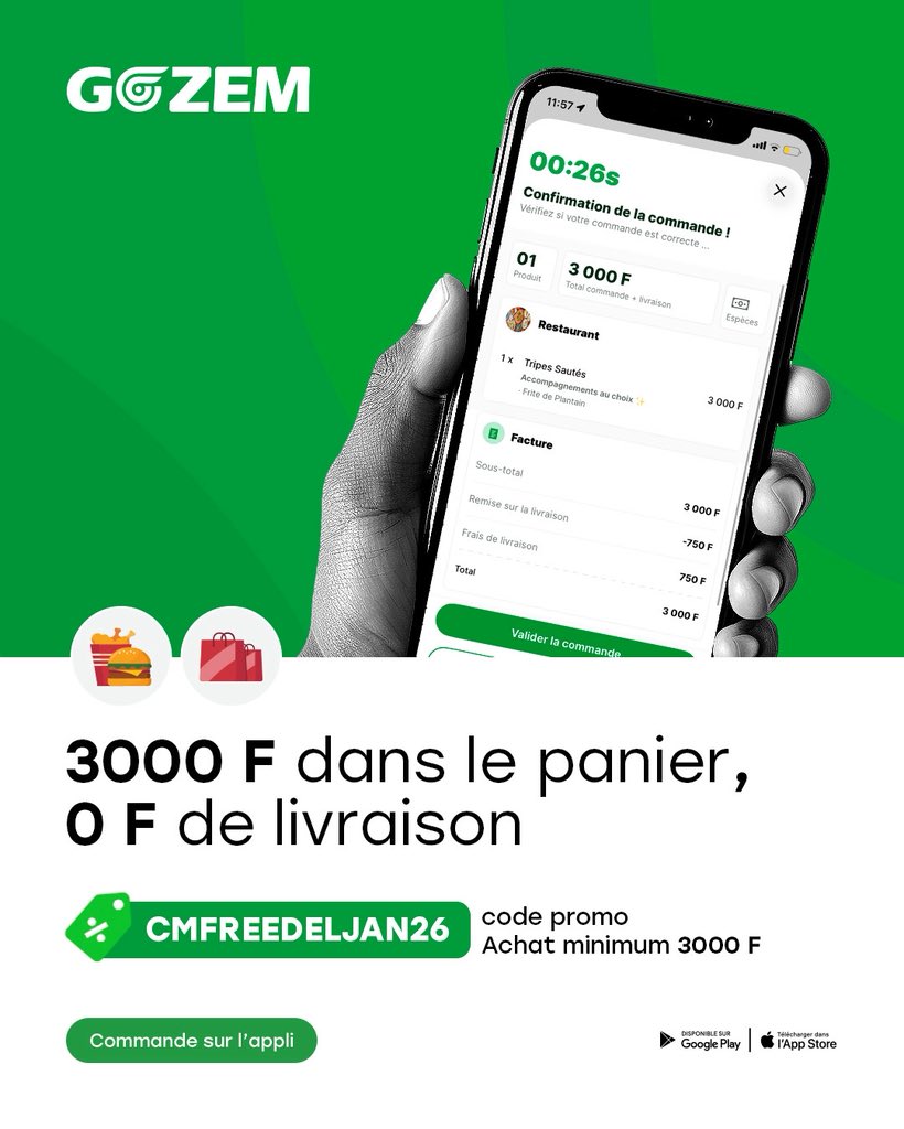 Fais toi livrer gratuitement partout dans Douala ! 🤩🤩🤩

3000 Fcfa dans le panier, 0FCFA de frais de livraison. Tu attends quoi ? 🤔

Rendez-vous sur l’App ! 

#gozem #gozemcameroun #livraisongratuite #douala
