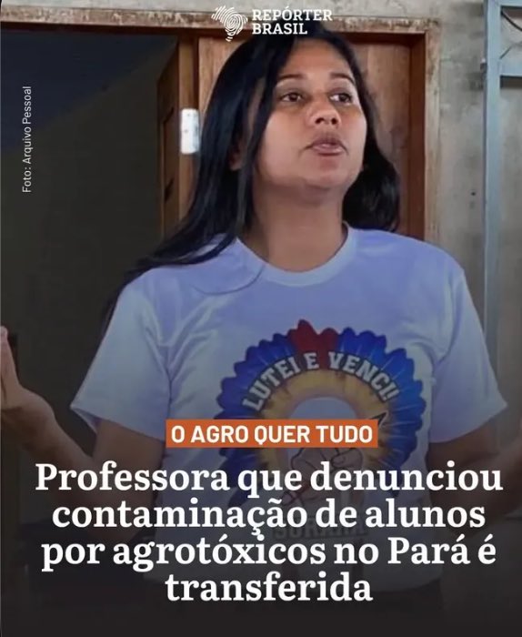 LilliunAzules's tweet image. 🇧🇷 Uma Professora que denunciou a intoxicação por agrotóxicos em escolas de Belterra (PA) foi transferida após 10 anos na mesma unidade.
A remoção ocorre logo após vitória judicial que restringiu o uso de pesticidas no entorno de escolas e postos de saúde.
👉🏽 Querem silencia-la👇🏾