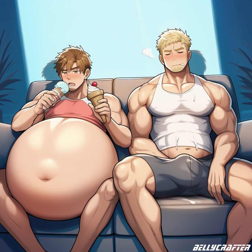 bellycrafter's tweet photo. Big bloated belly ice cream stuffing while his buddy enjoys the view #bara #foodstuffing #weightgain #bellygrowth #bloatedbelly #ballgut #bellycrafter https://t.co/VeUOKLzrgt