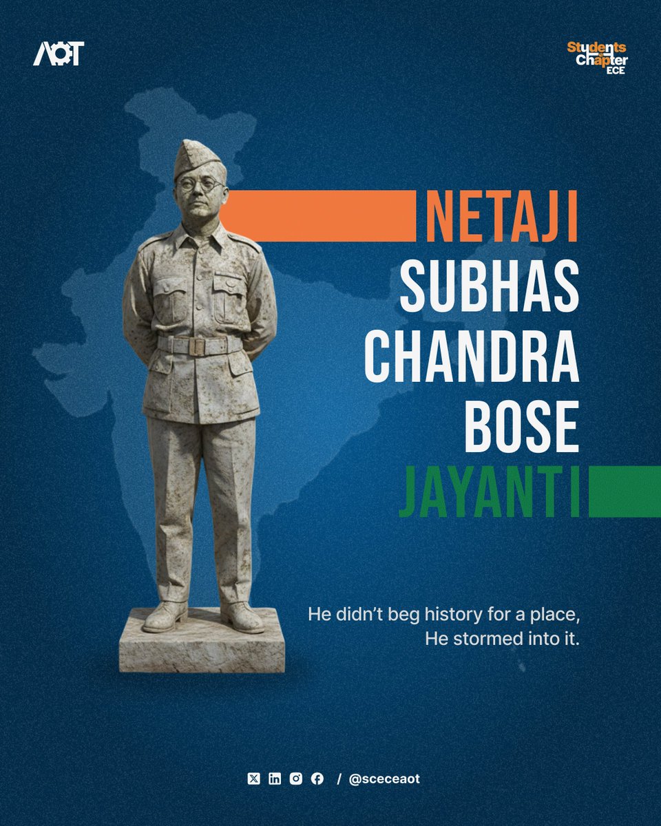 IeiEce's tweet photo. “Freedom is not given, it is taken..”🔥

Remembering the fearless leader who taught us that freedom is earned not granted.

Salute to Subhas Chandra Bose a revolutionary mind, a fearless heart, and a brave son of the
Motherland.

Jai hind🇮🇳 https://t.co/X53WhRPi7X