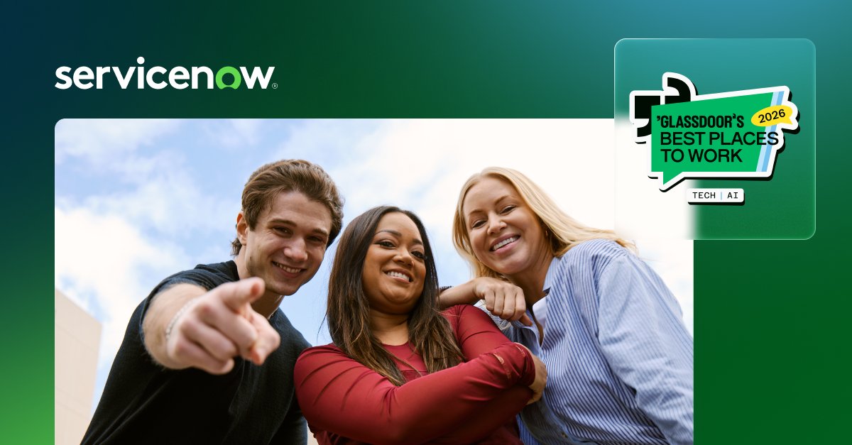BobReczek's tweet photo. More news!

Proud to share ServiceNow is #2 on Glassdoor’s Best Places to Work in Tech &amp; AI. It’s validating to see the rankings reflect what so many of us actually experience: a culture that walks the walk on innovation and meaningful work. 

Join us: https://t.co/lWSQjRIeBd https://t.co/vMO3P2wa5P