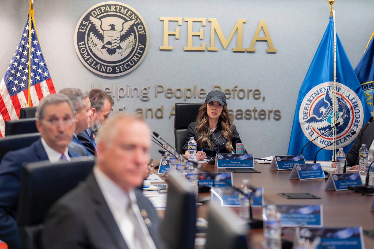 Sec_Noem's tweet photo. This morning, I spoke with governors and emergency managers from states that will be impacted by the incoming winter storm.

DHS, FEMA, CISA, USCG, and our other federal partners are closely monitoring conditions and coordinating with state and local partners to ensure readiness. Governors remain in the lead, and we stand ready to support.

Every American in the path of this storm should take steps to prepare and protect themselves from the elements. For information on how to prepare go to https://t.co/QDLdc2tG60