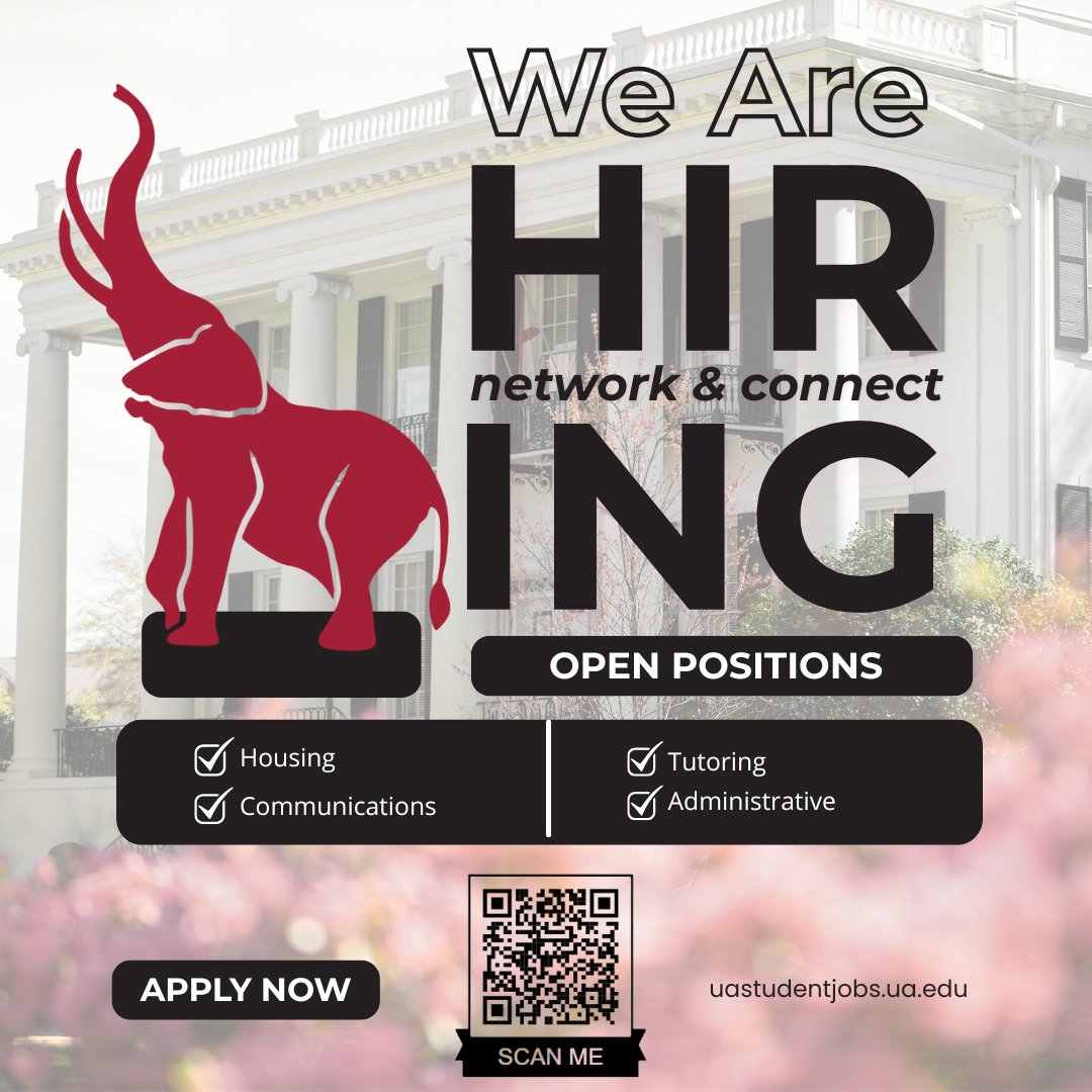 UAStudentJobs's tweet photo. Gain experience while you study! Apply Now https://t.co/vx9SK2zx0x.

#UAStudentjobs #WhereLegendsAreMade #theuniversityofalabama #studentemployment #JoinOurTeam #applynow https://t.co/BUWLK8VPBG