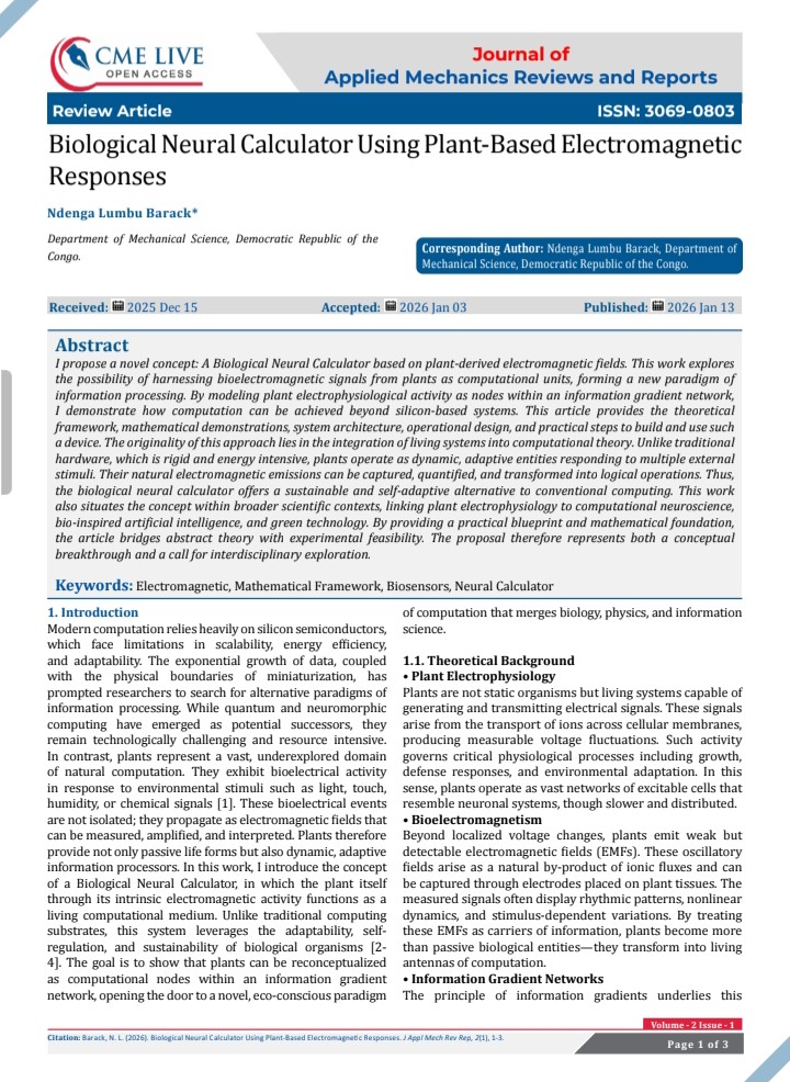 barack_ndenga's tweet photo. Nouvelle publication : "Calculateur Neural Biologique utilisant les Réponses Électromagnétiques Végétales". Vers une informatique bio-inspirée. #ScienceOuverte #Biocomputation
🔗 https://t.co/VE12aH2Mtt https://t.co/Q85jdQzHxR